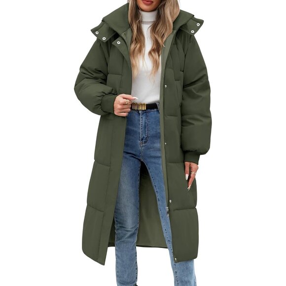 Women's Long Puffer Coat - Warm Winter Quilted Jacket Full Length Zip Up Down Co